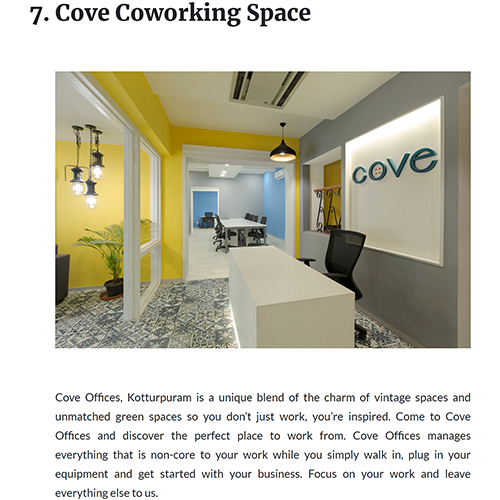 Qdesq’s article on top coworking spaces in Chennai